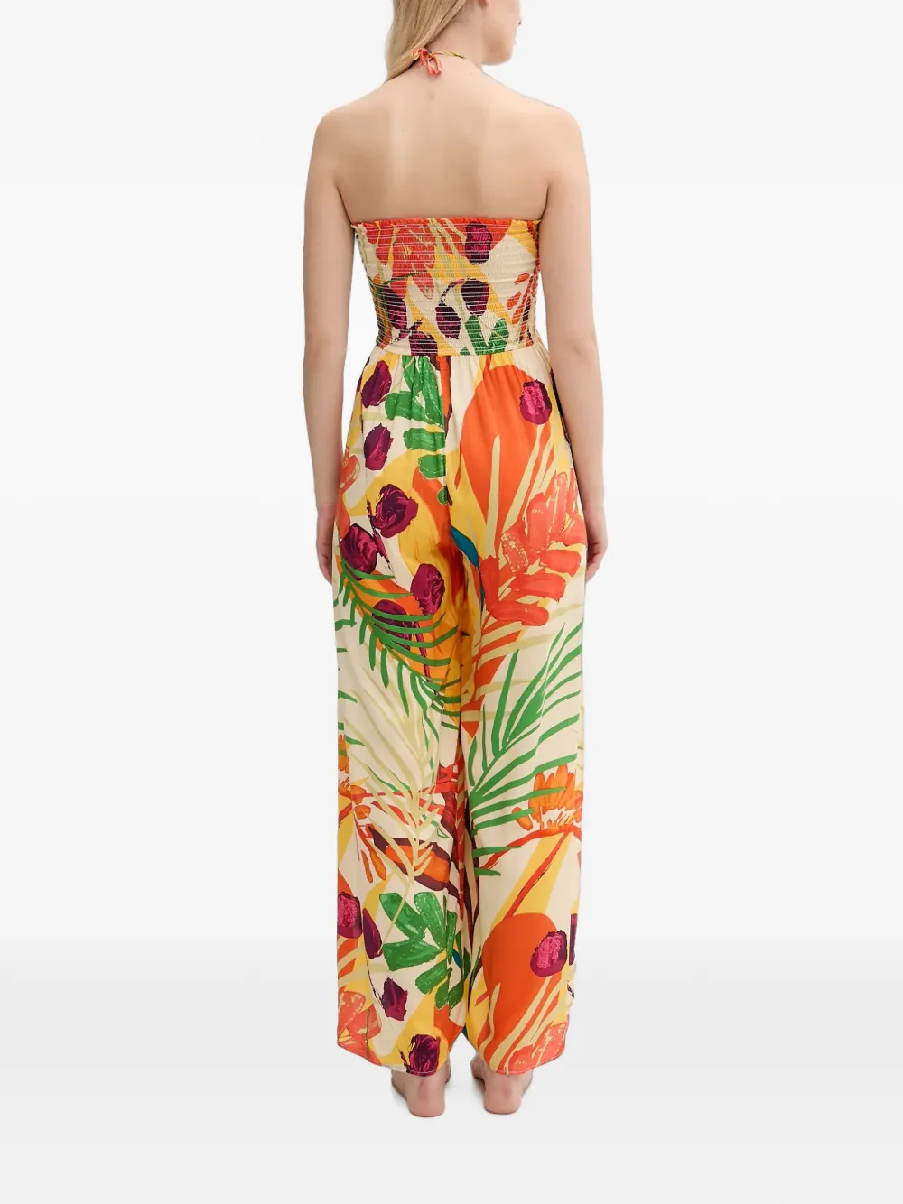 Desigual Gesmockte jumpsuit met tropische print Beige