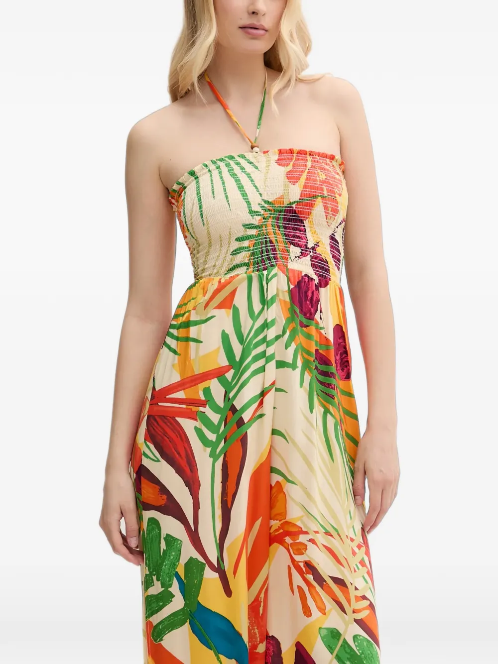 Desigual Gesmockte jumpsuit met tropische print Beige