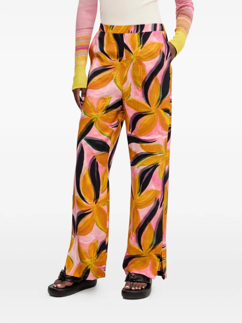 Desigual Pantaloni a palazzo con stampa a fiori - Rosa