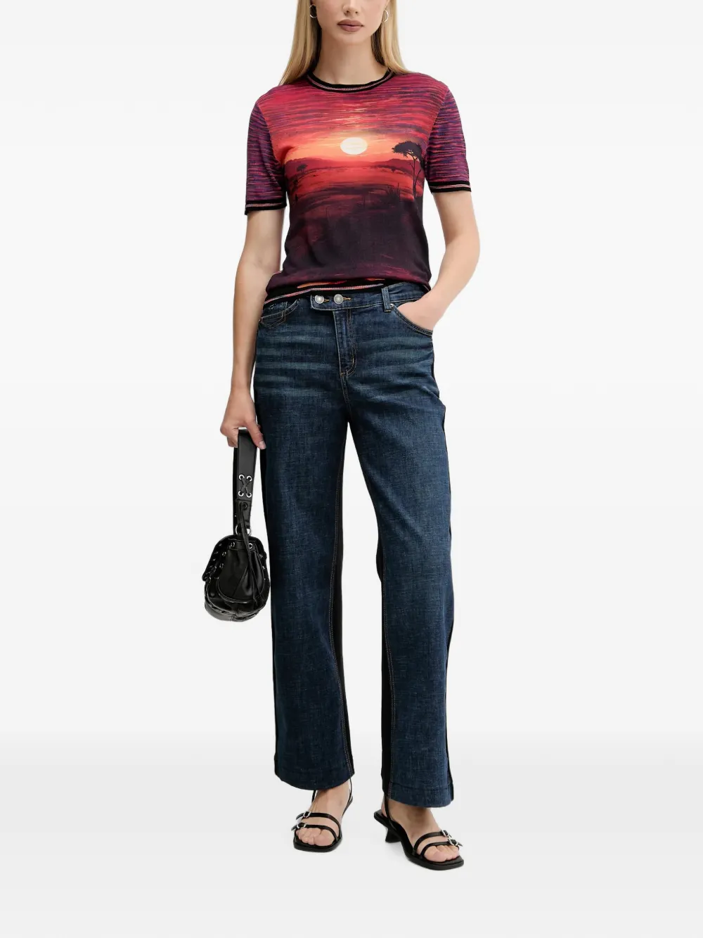 Desigual sunset-print T-shirt Rood