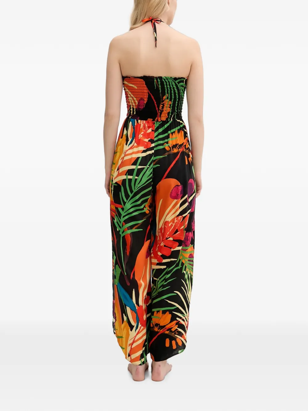 Desigual Gesmockte jumpsuit met tropische print Zwart