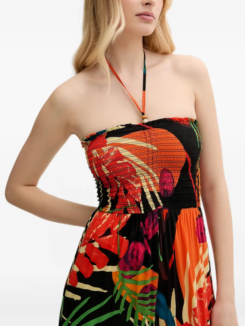 Desigual Gesmockte jumpsuit met tropische print Zwart