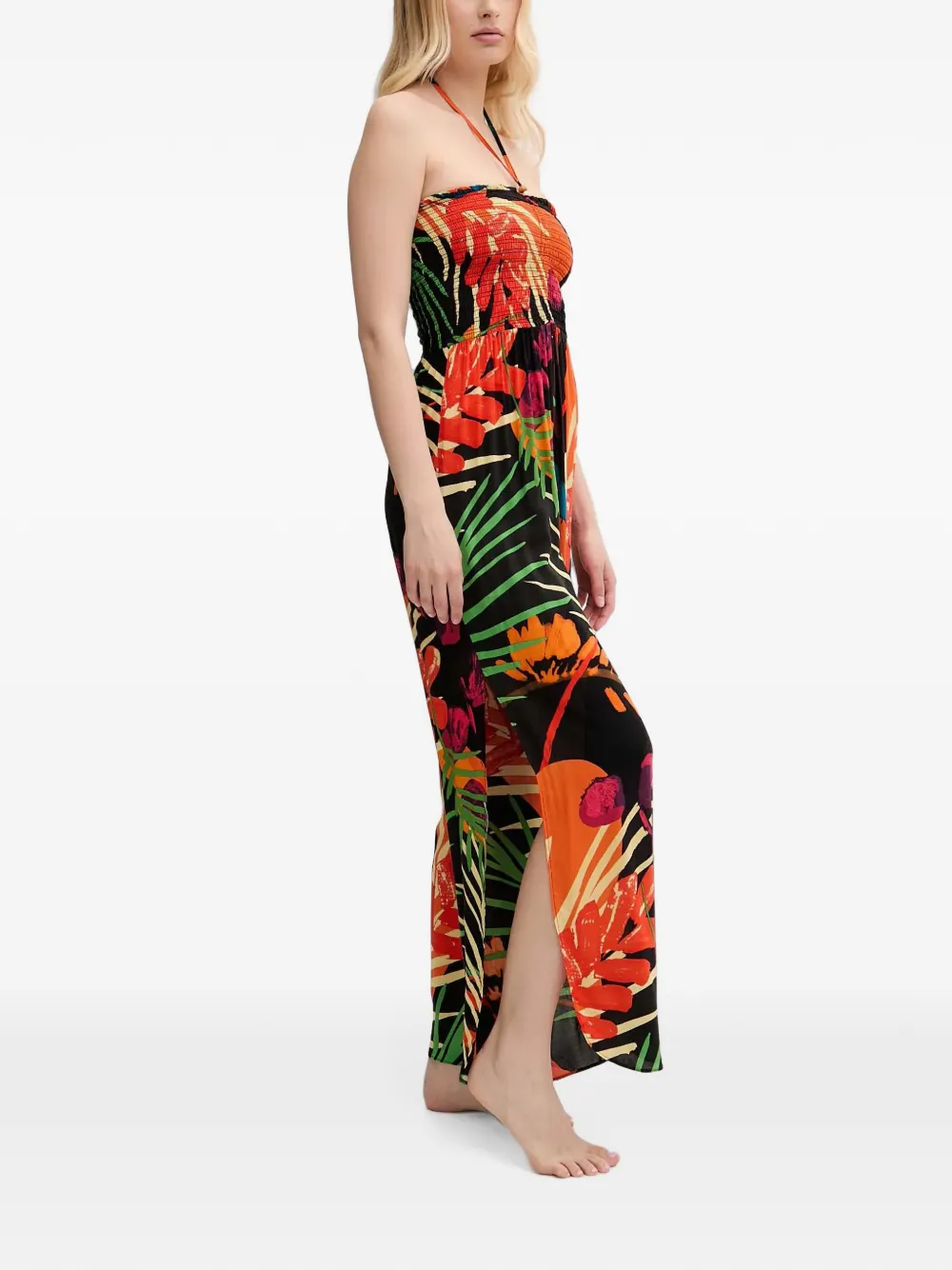 Desigual Gesmockte jumpsuit met tropische print Zwart