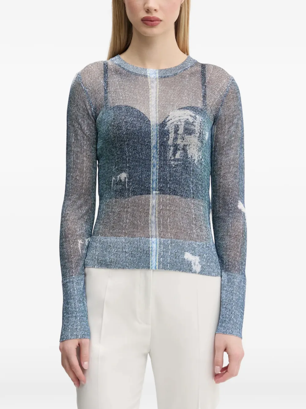 Desigual Langarmshirt in Jeans-Optik - Blau