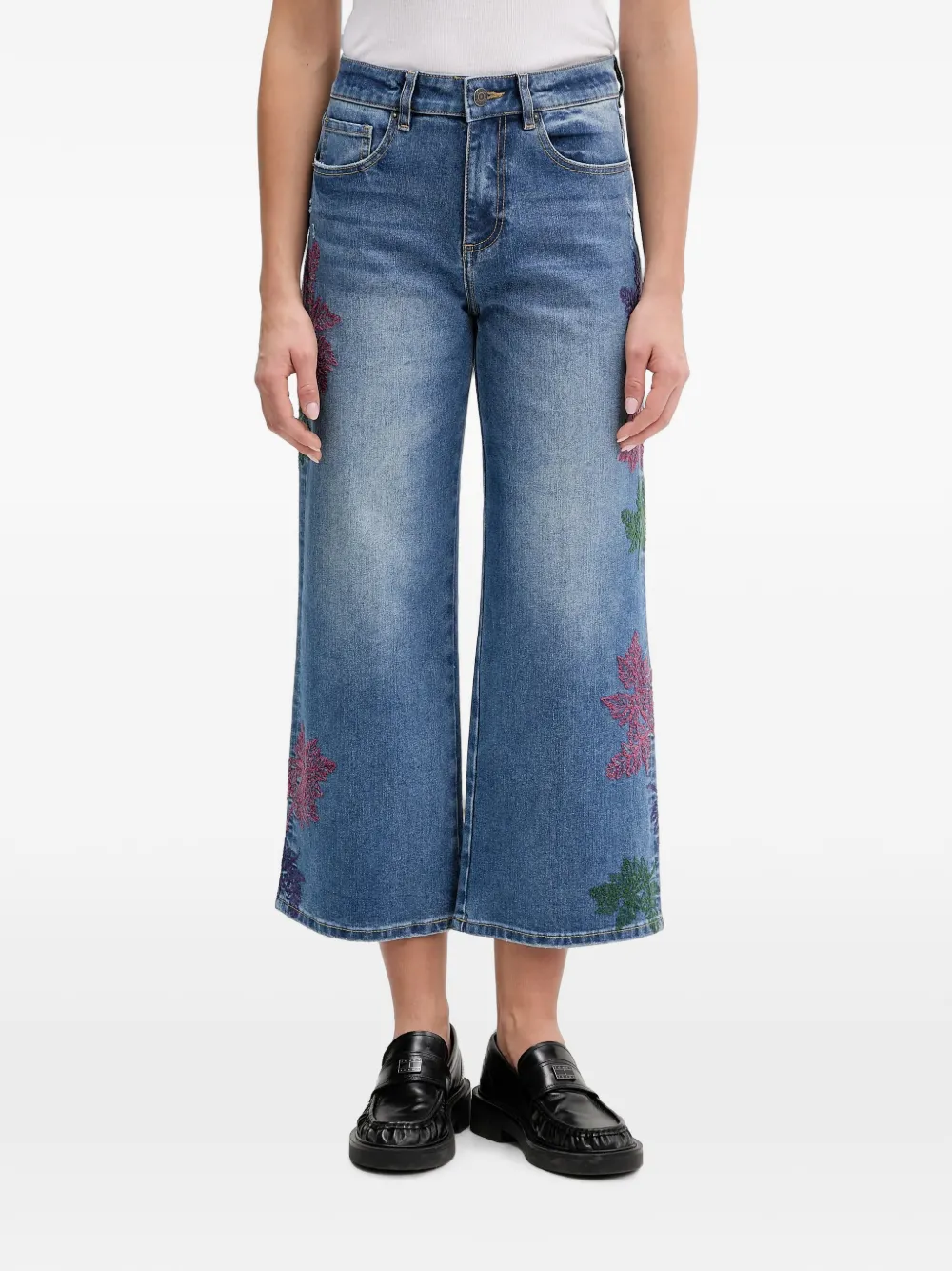 Desigual embroidered cropped jeans - Blu
