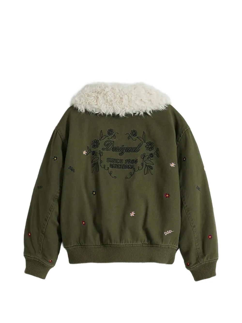 Desigual Jack van imitatielammy met geborduurde bloemen Groen
