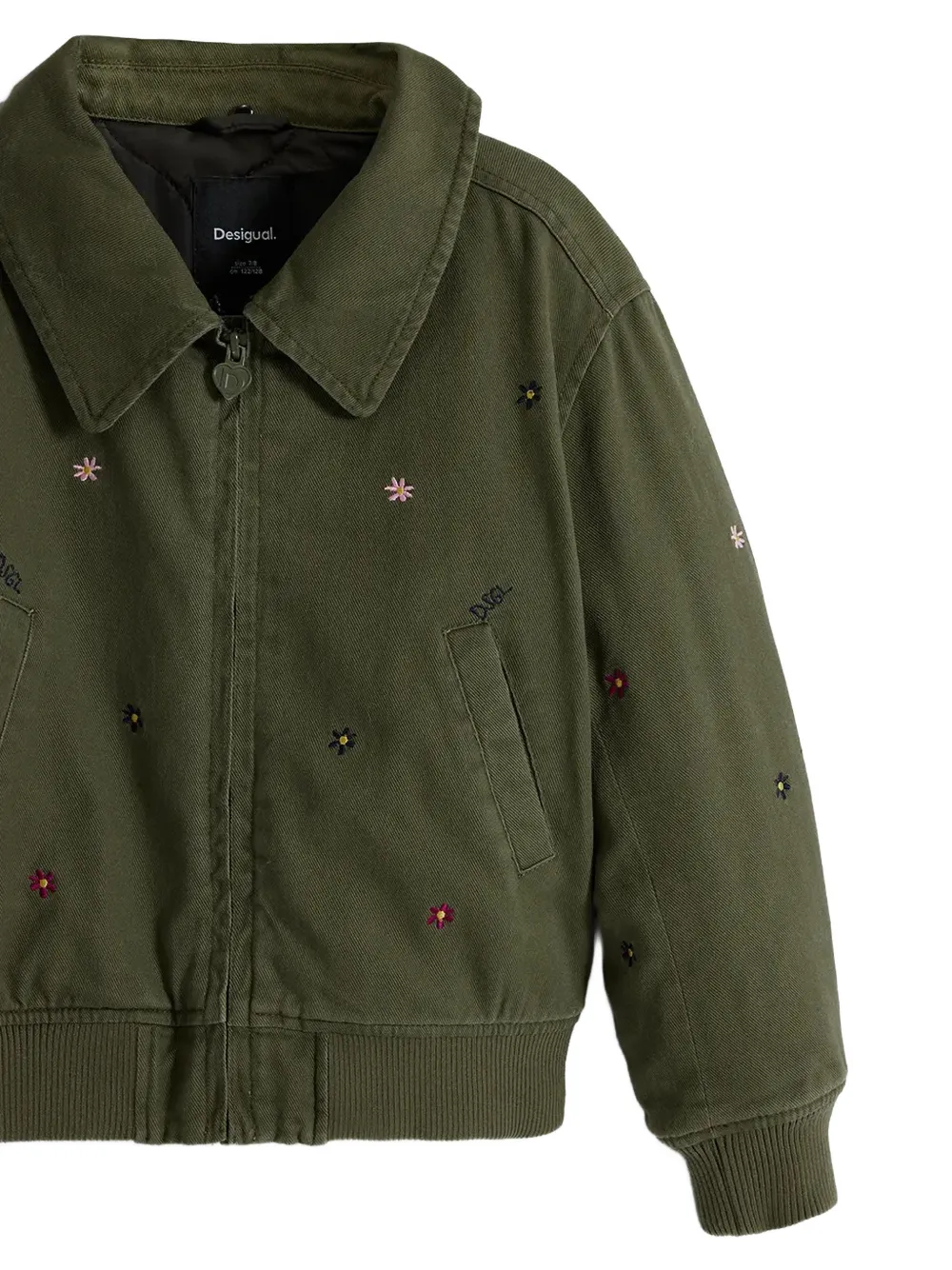Desigual Jack van imitatielammy met geborduurde bloemen Groen
