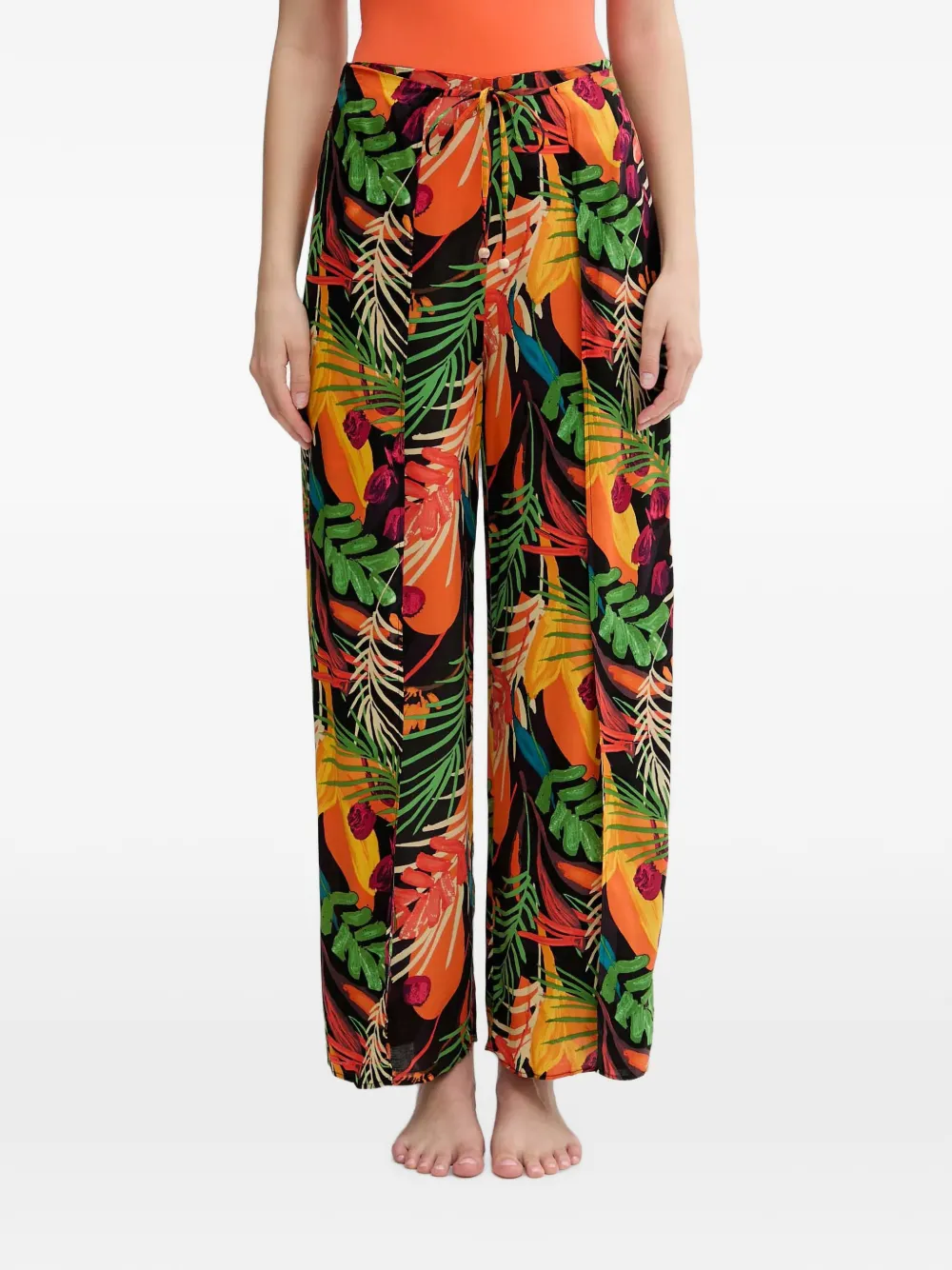 Desigual tropical-print wide-leg trousers - Schwarz