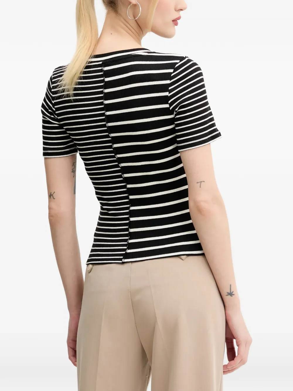 Desigual striped short-sleeved T-shirt Zwart