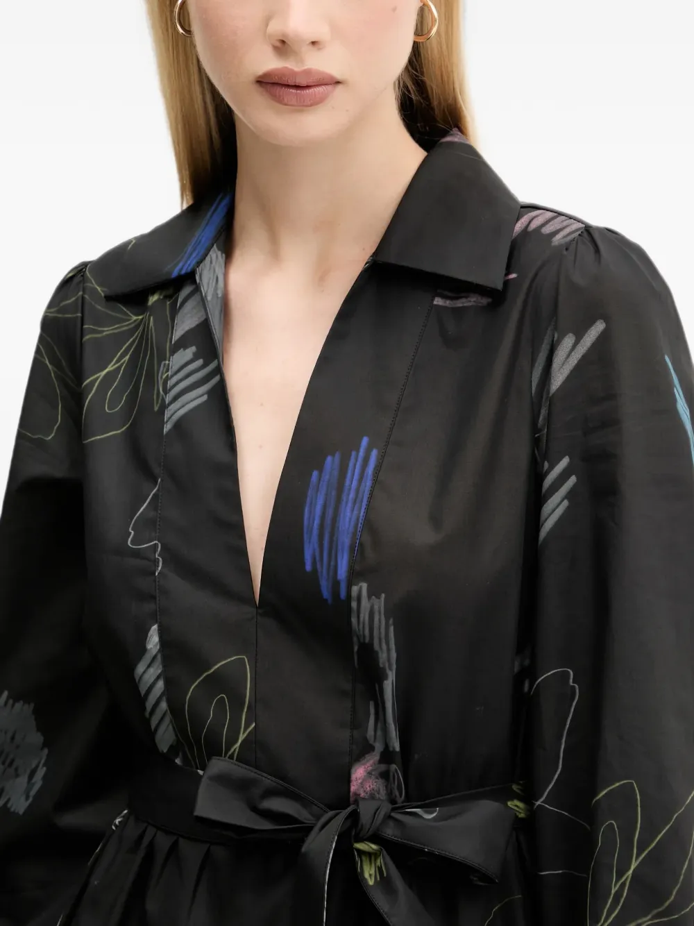 Desigual Mini-blousejurk met bloemenprint en ceintuur Zwart