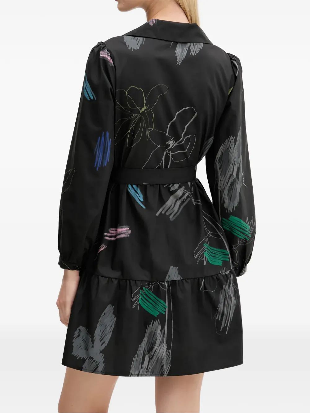 Desigual Mini-blousejurk met bloemenprint en ceintuur Zwart