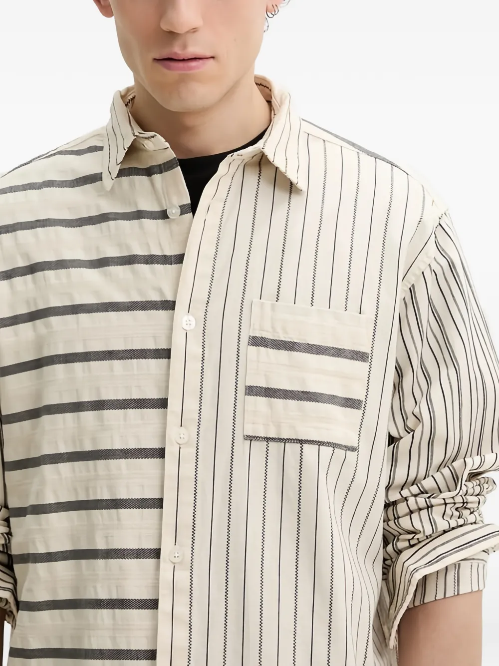 Desigual Jack gestreept overhemd met opgestitke zak Beige