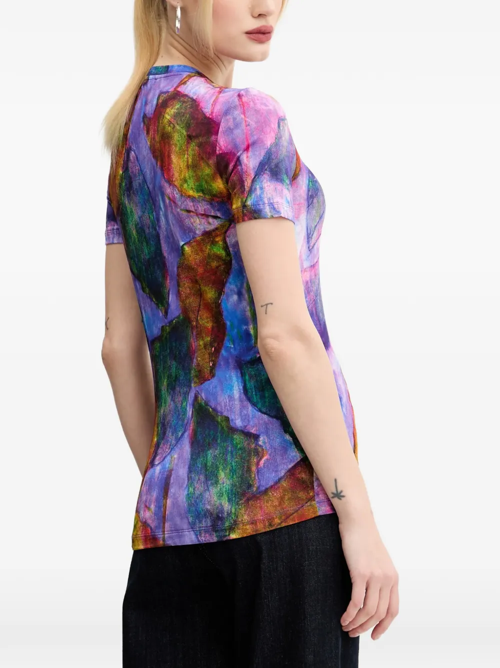 Desigual leaf-print short-sleeve T-shirt Paars