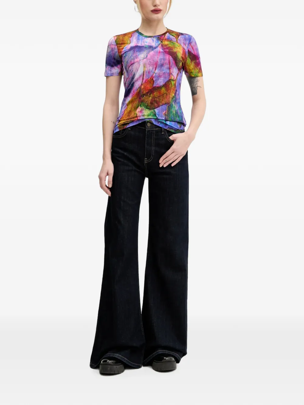 Desigual leaf-print short-sleeve T-shirt Paars