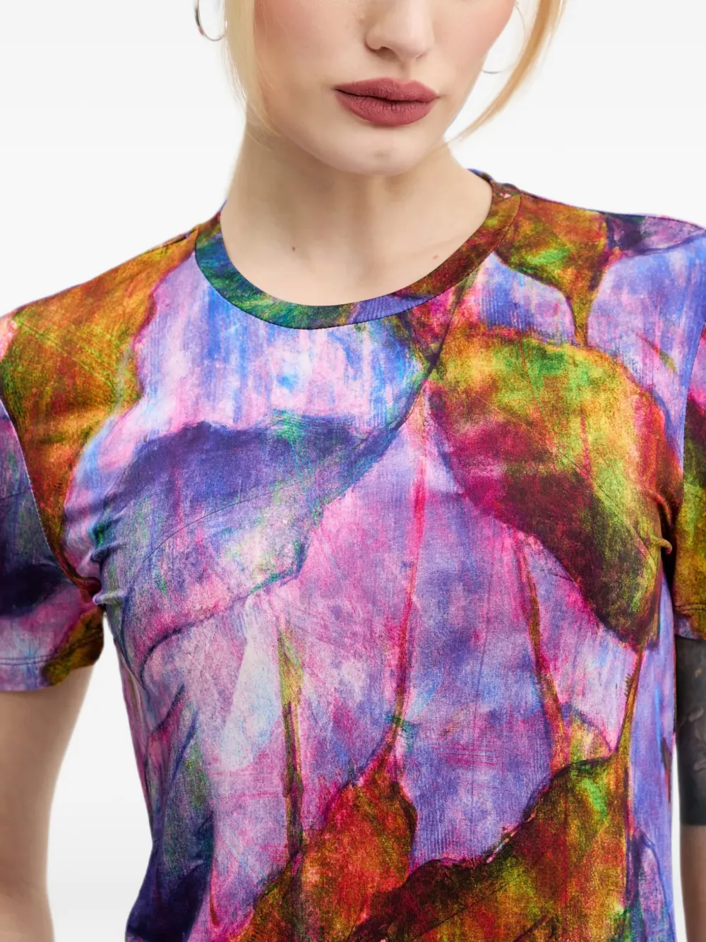 Desigual leaf-print short-sleeve T-shirt Paars