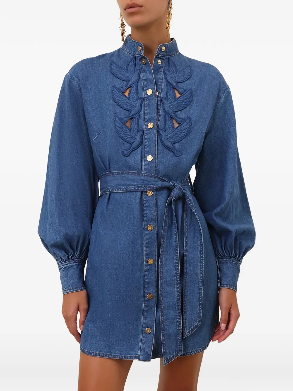 ZIMMERMANN Mini-jurk met ceintuur en applicatie Blauw