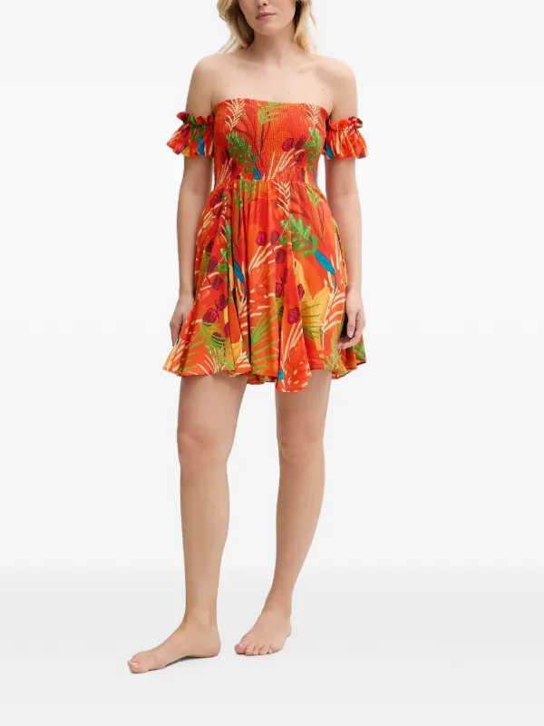 desigual beach dress Smocked tropical-print Mini | Orange Size:165