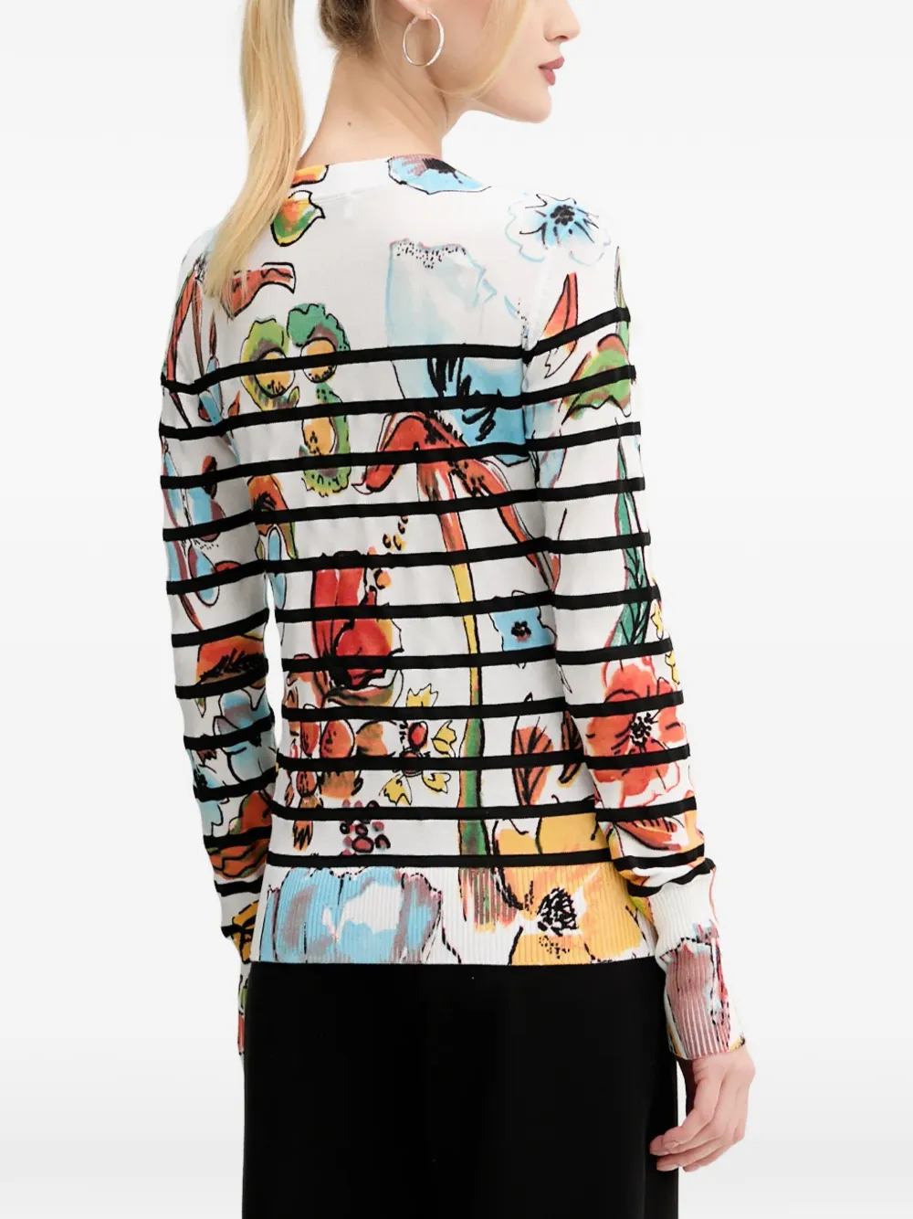 Desigual Gestreepte trui met bloemenprint Wit