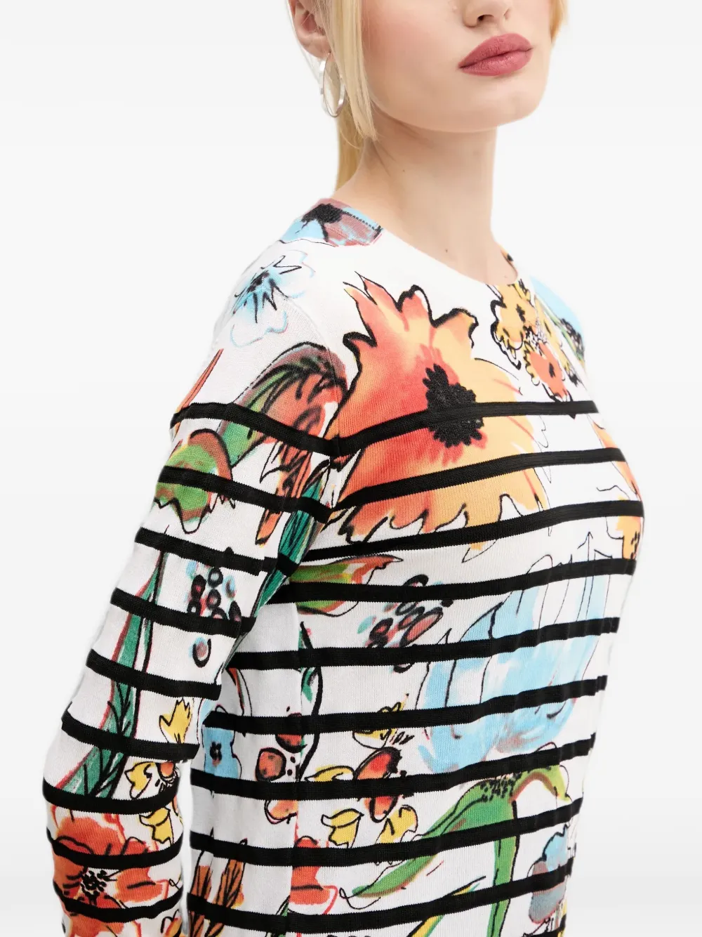Desigual Gestreepte trui met bloemenprint Wit