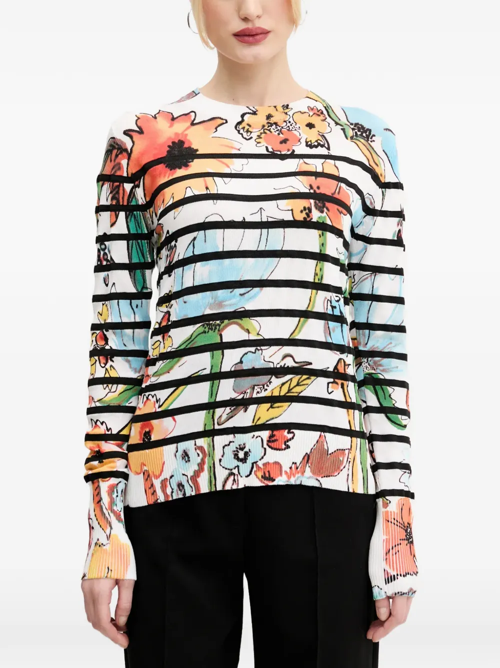 Desigual floral-print striped sweater