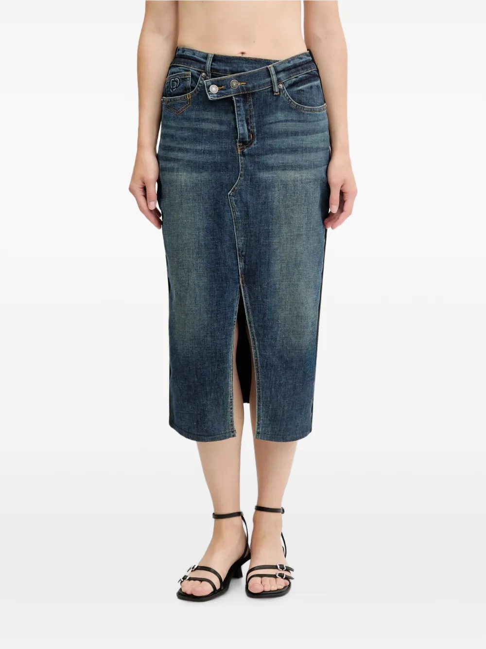 Desigual twisted panelled midi denim skirt · S