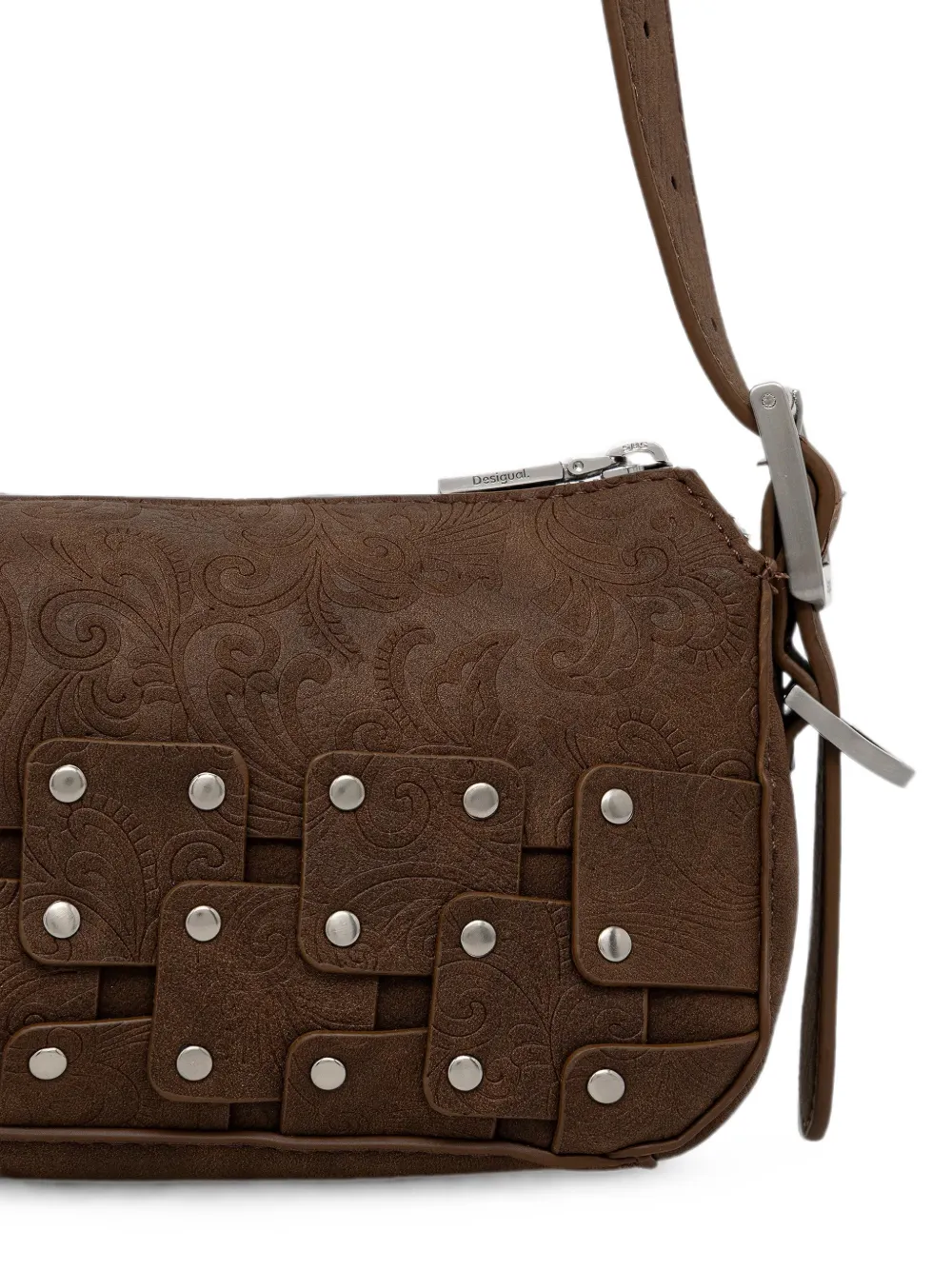 Desigual Schoudertas met studs en reliëf Bruin