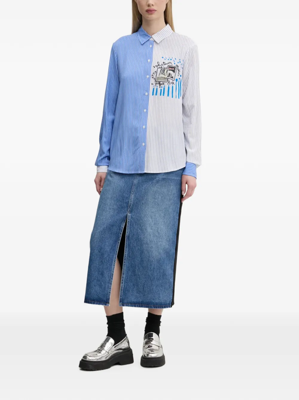 Desigual Perfect Ride overhemd met streepprint en grafische print Blauw