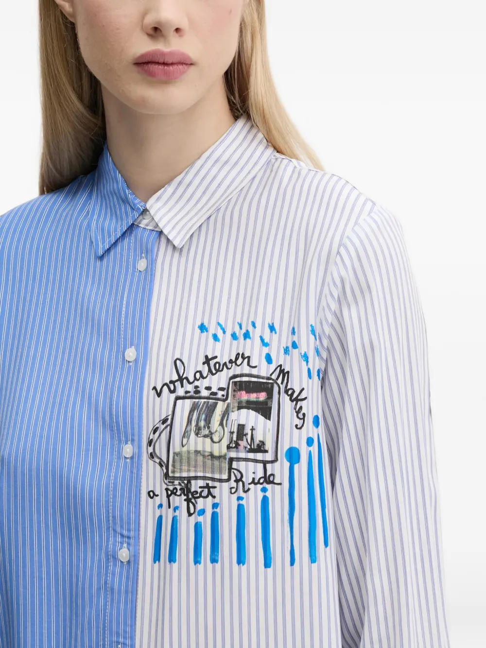 Desigual Perfect Ride overhemd met streepprint en grafische print Blauw