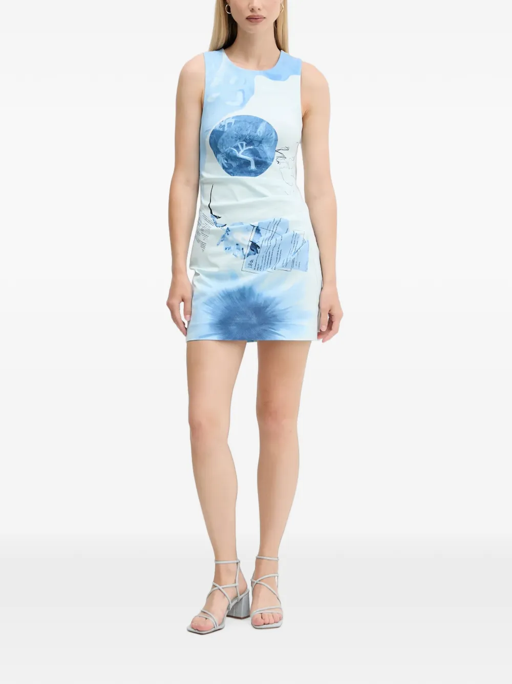 Desigual Mouwloze mini-jurk met print Blauw