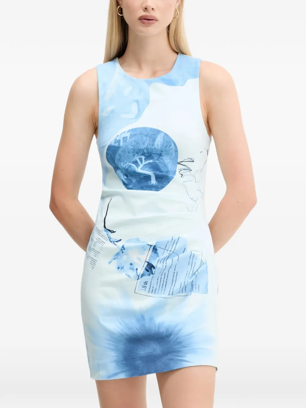 Desigual Mouwloze mini-jurk met print Blauw
