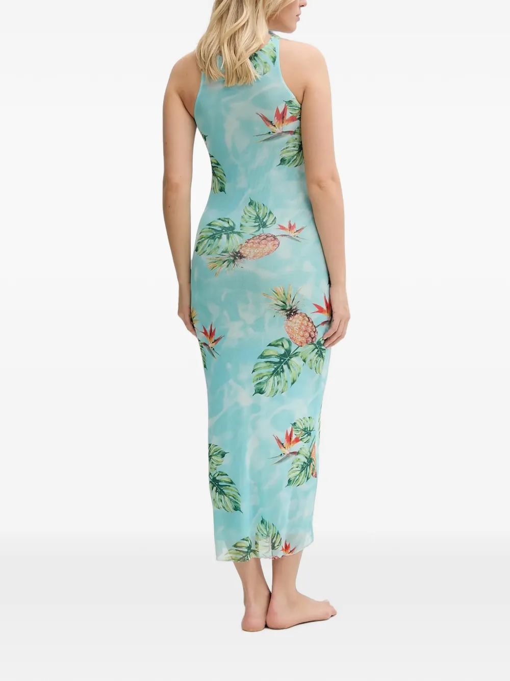 Desigual Midi-jurk van mesh met tropische print Blauw