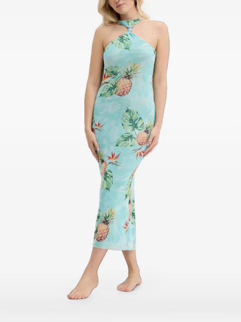 Desigual tropical-print mesh midi dress