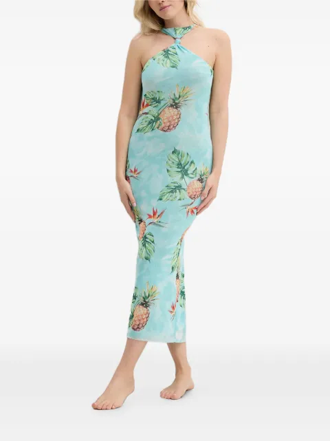 Desigual mellemlang mesh-kjole med tropisk tryk