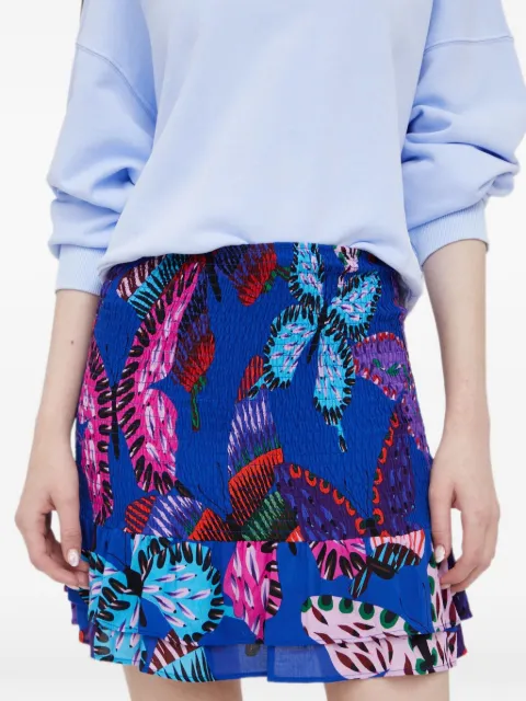 Desigual butterfly-print ruffled mini skirt