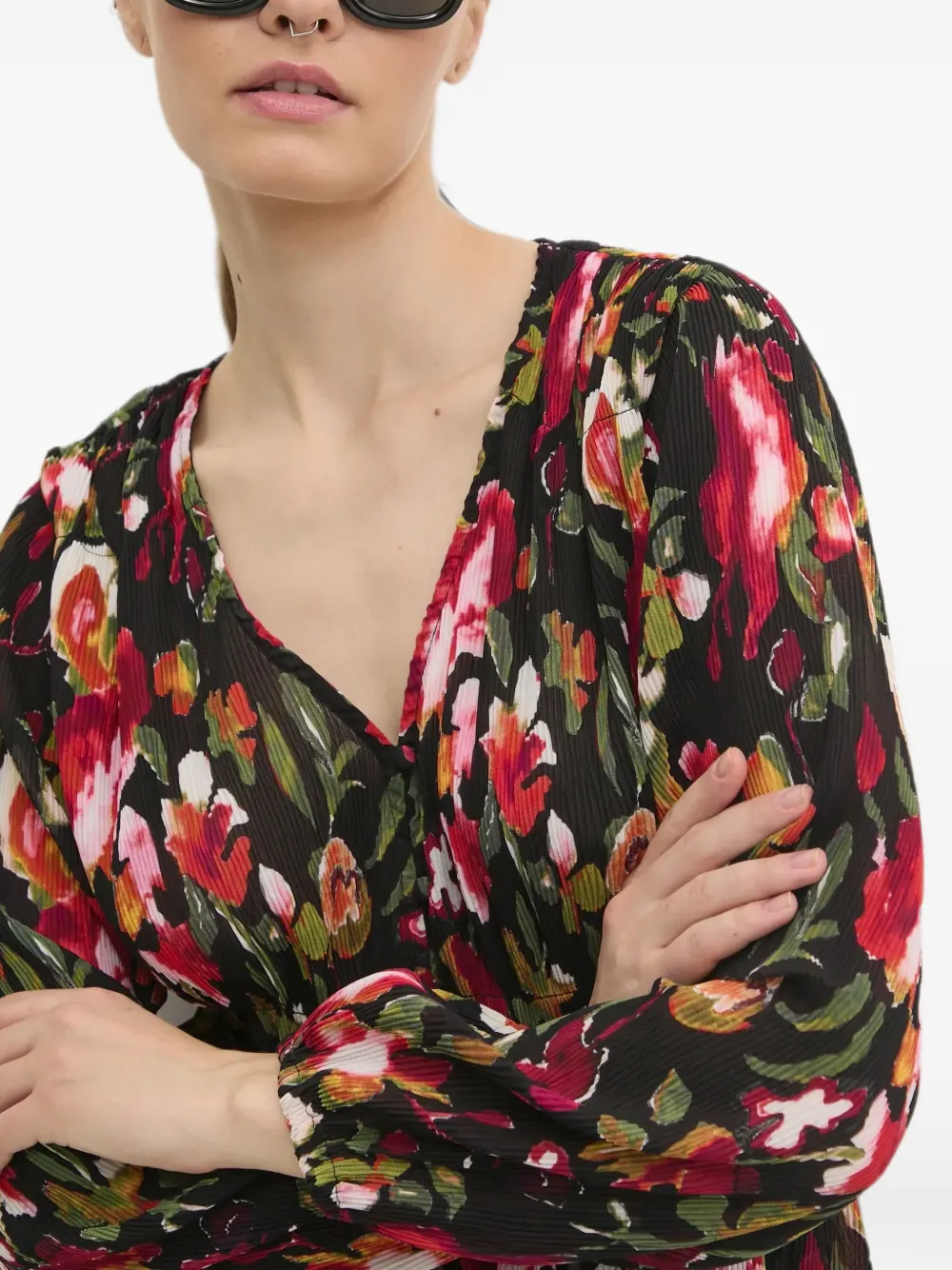 Desigual floral V-neck blouse Zwart