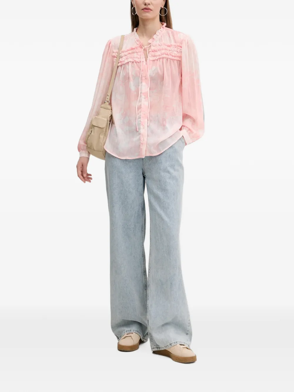 Desigual ruffled floral-print blouse Roze
