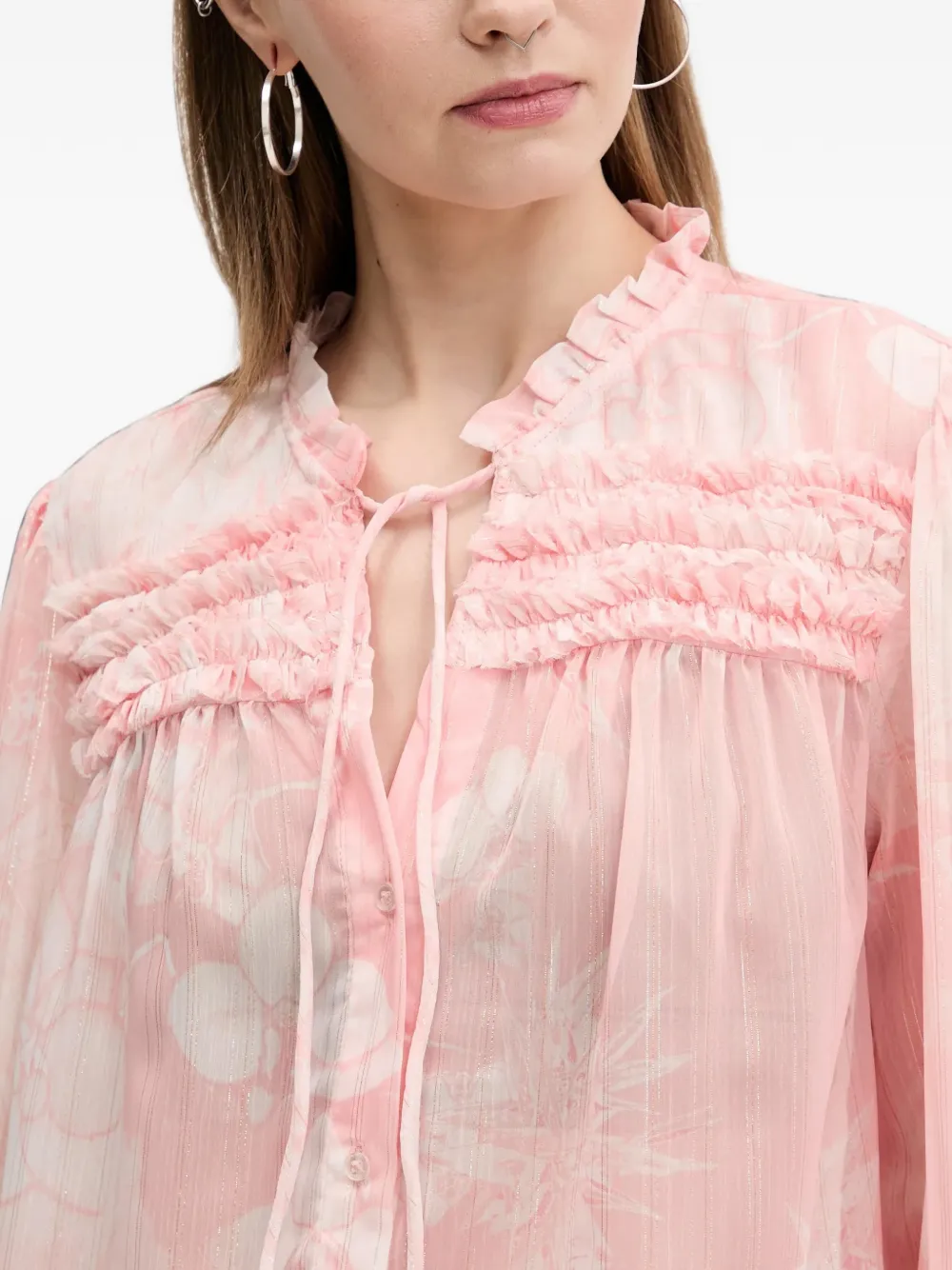 Desigual ruffled floral-print blouse Roze