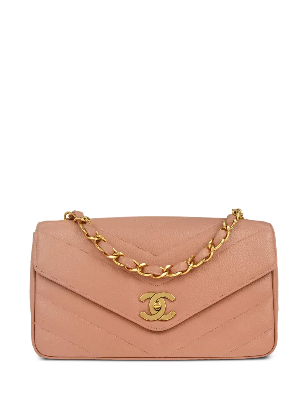 CHANEL Pre-Owned 1995 Chevron leather shoulder bag - Pink