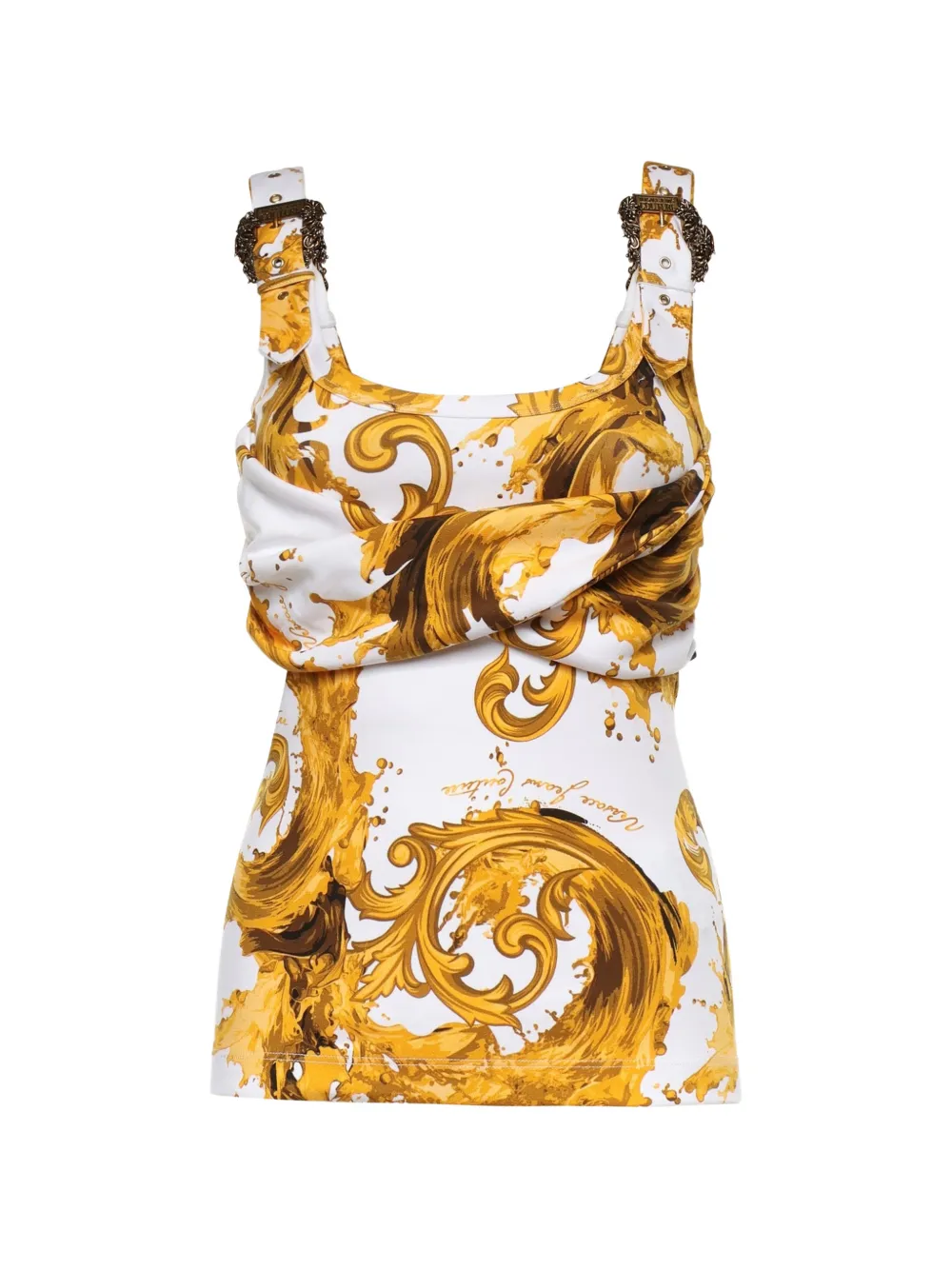 Versace Jeans Couture baroque-print buckled-strap top - Bianco