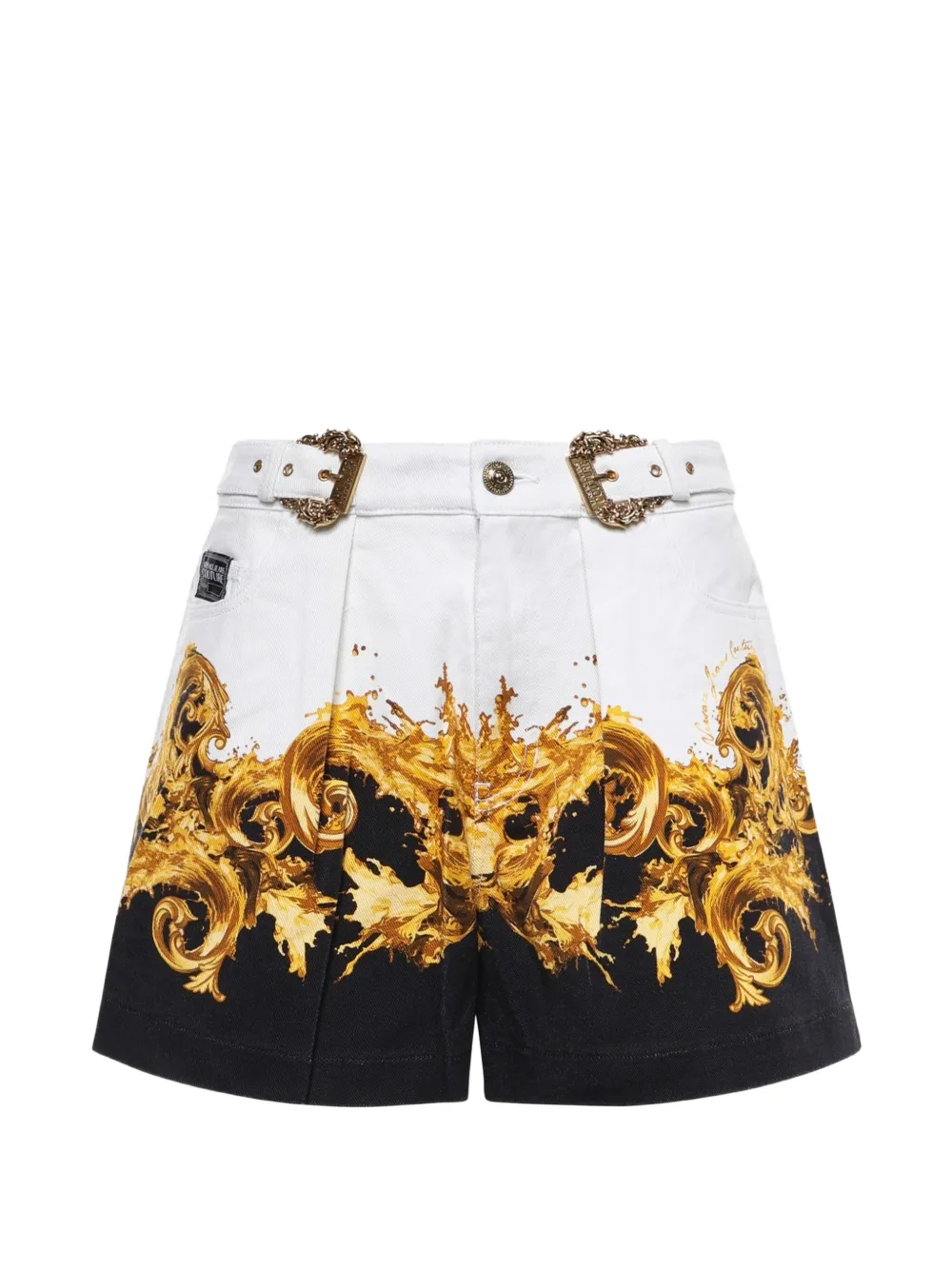 Versace Jeans Couture Baroque-print belted denim shorts - Bianco