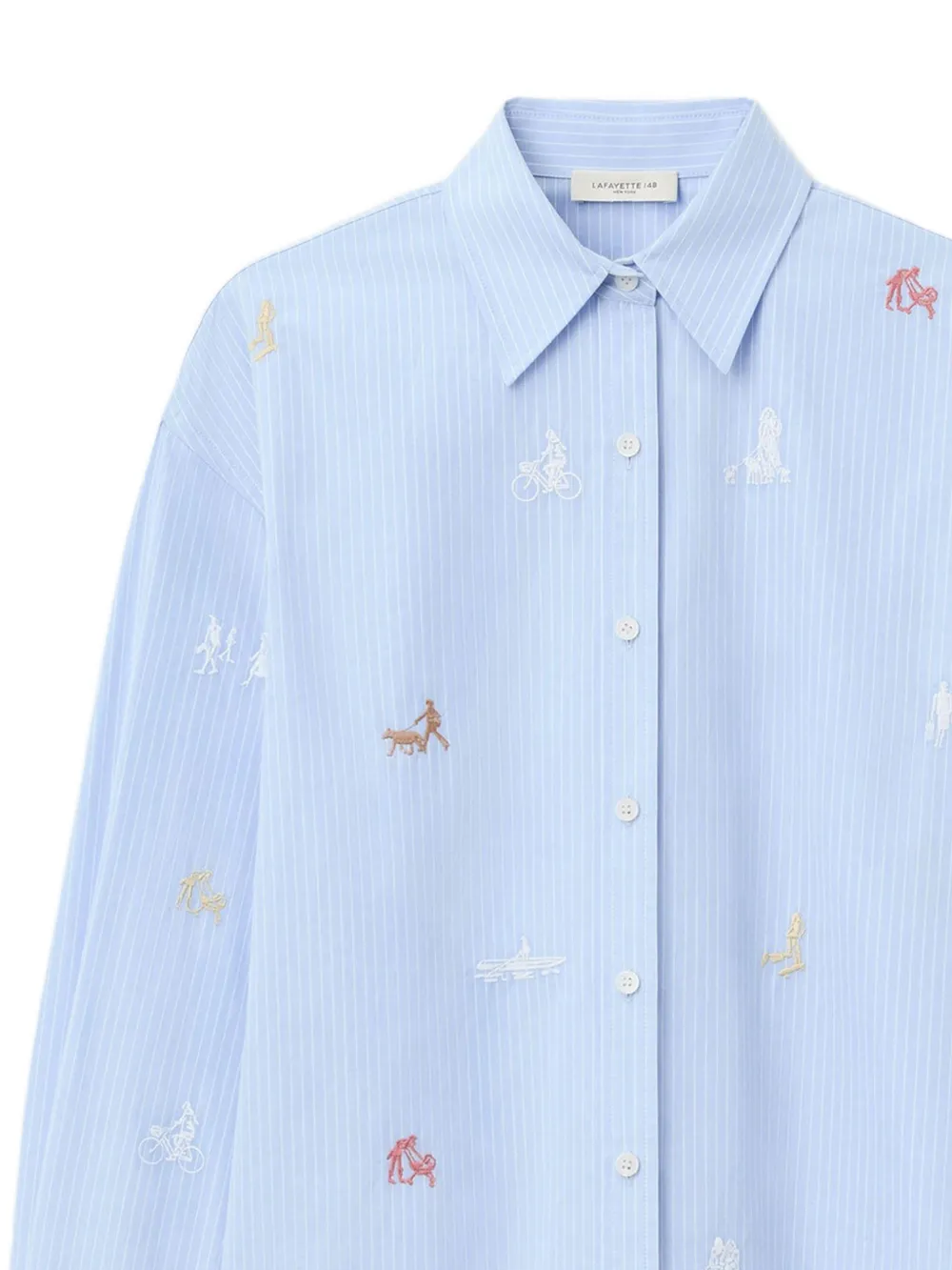  Lafayette 148 Striped Embroidered Shirt - Blue 