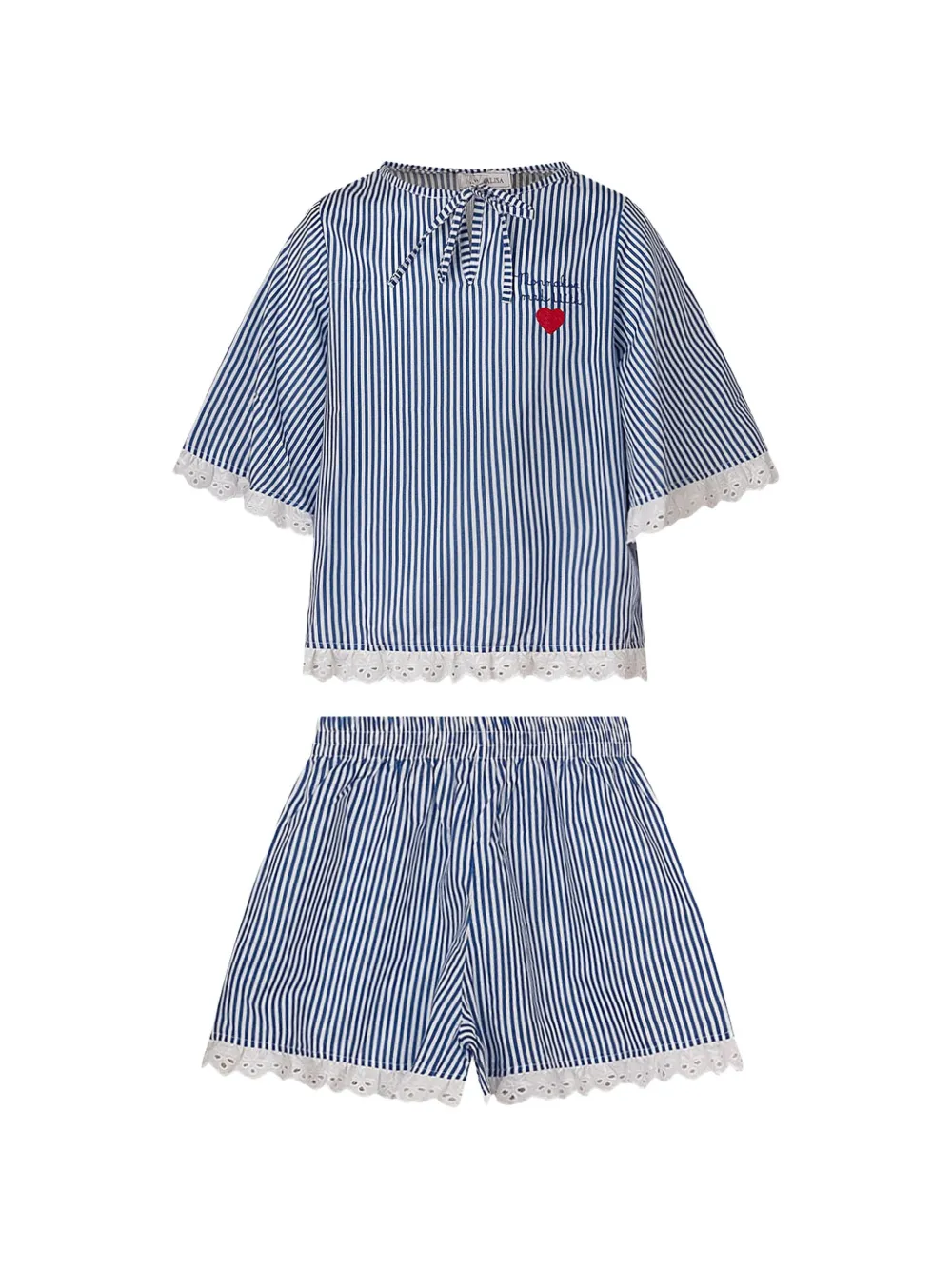 Monnalisa striped lace shorts set - Blu