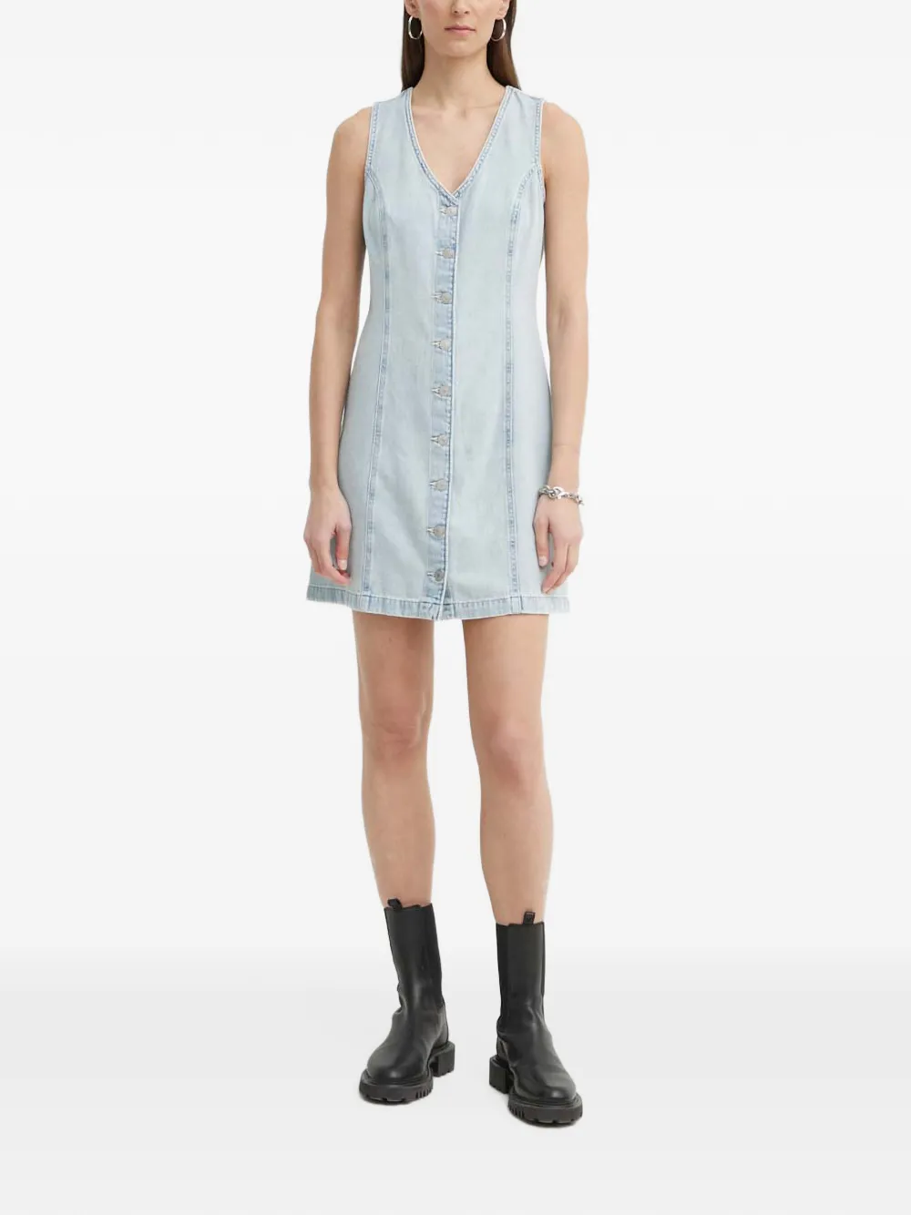 Levi's button-up sleeveless mini dress Blauw
