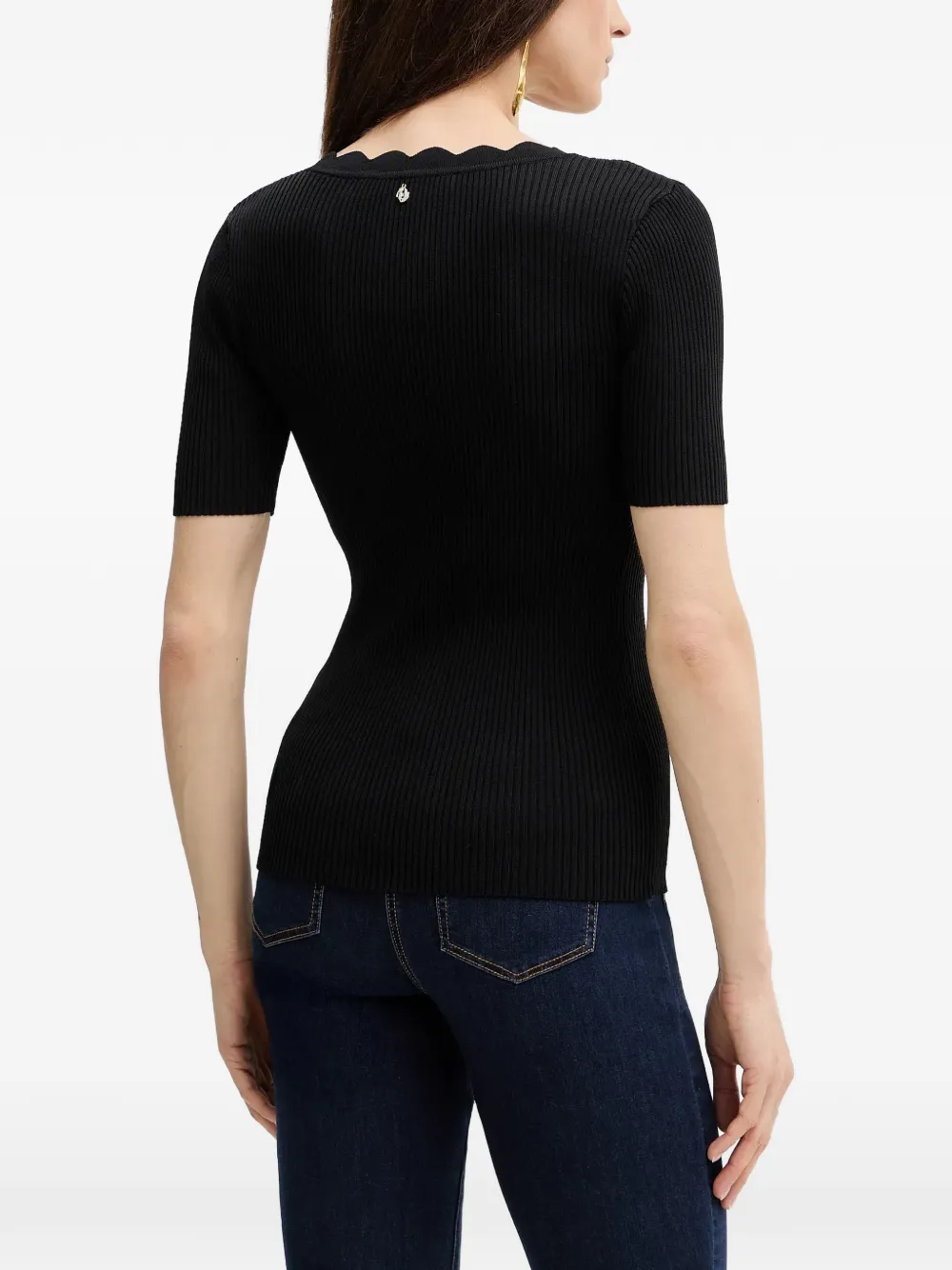 Silvian Heach Ribgebreid T-shirt Zwart