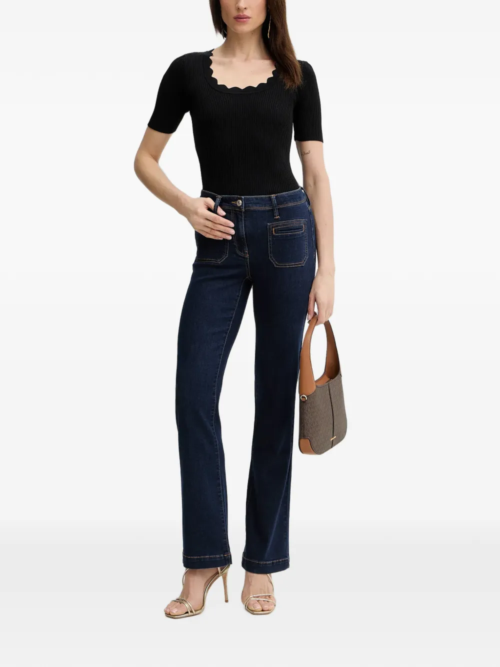 Silvian Heach Ribgebreid T-shirt Zwart