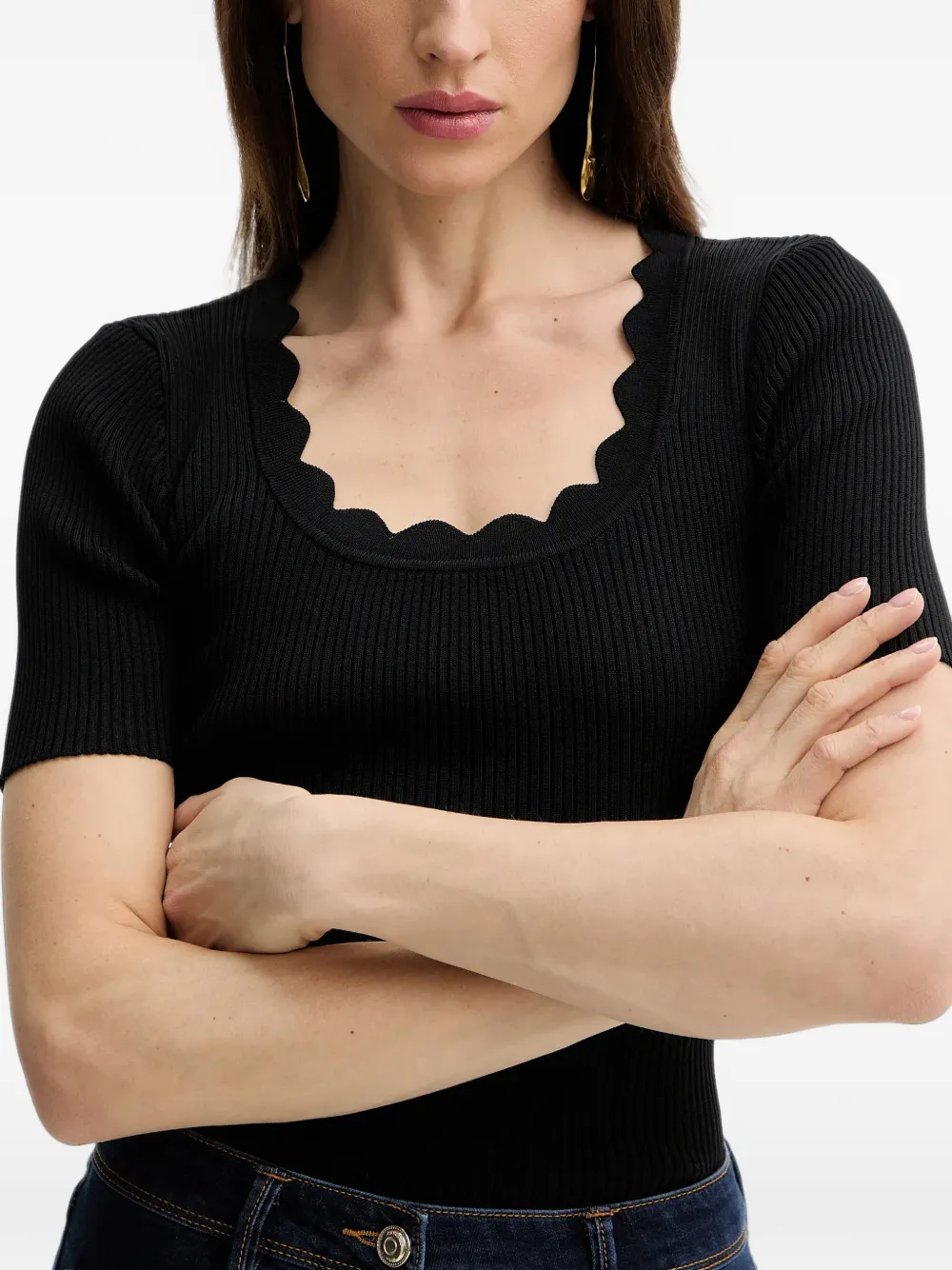 Silvian Heach Ribgebreid T-shirt Zwart