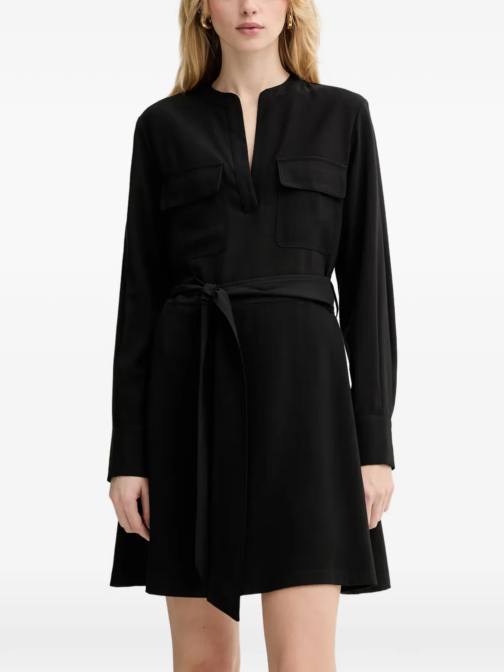 Silvian Heach Pobe V-neck buttoned midi dress Zwart