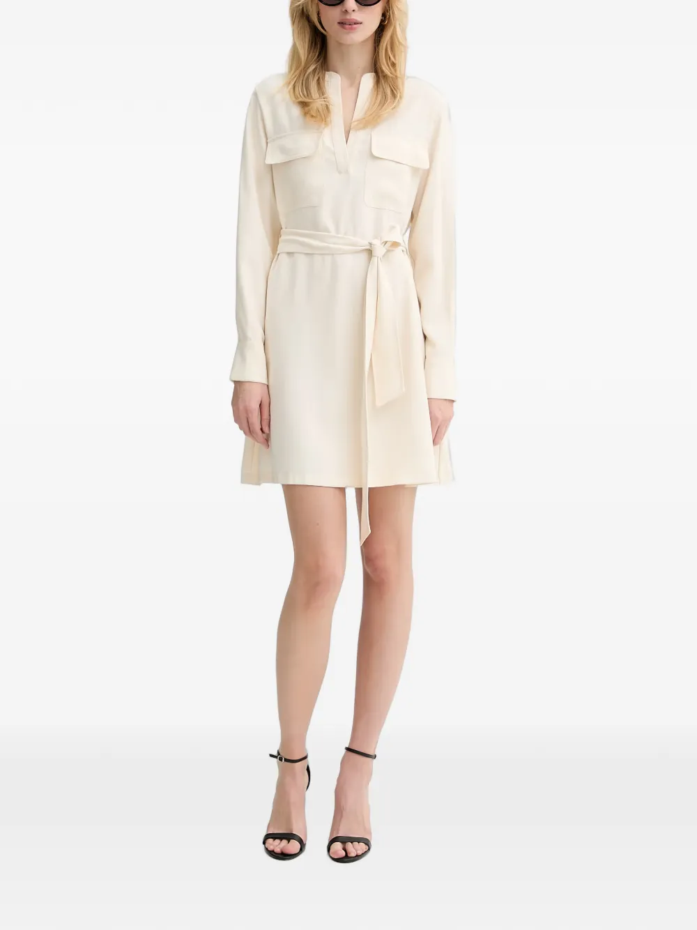 Silvian Heach Pobe pocket belted mini dress - Toni neutri