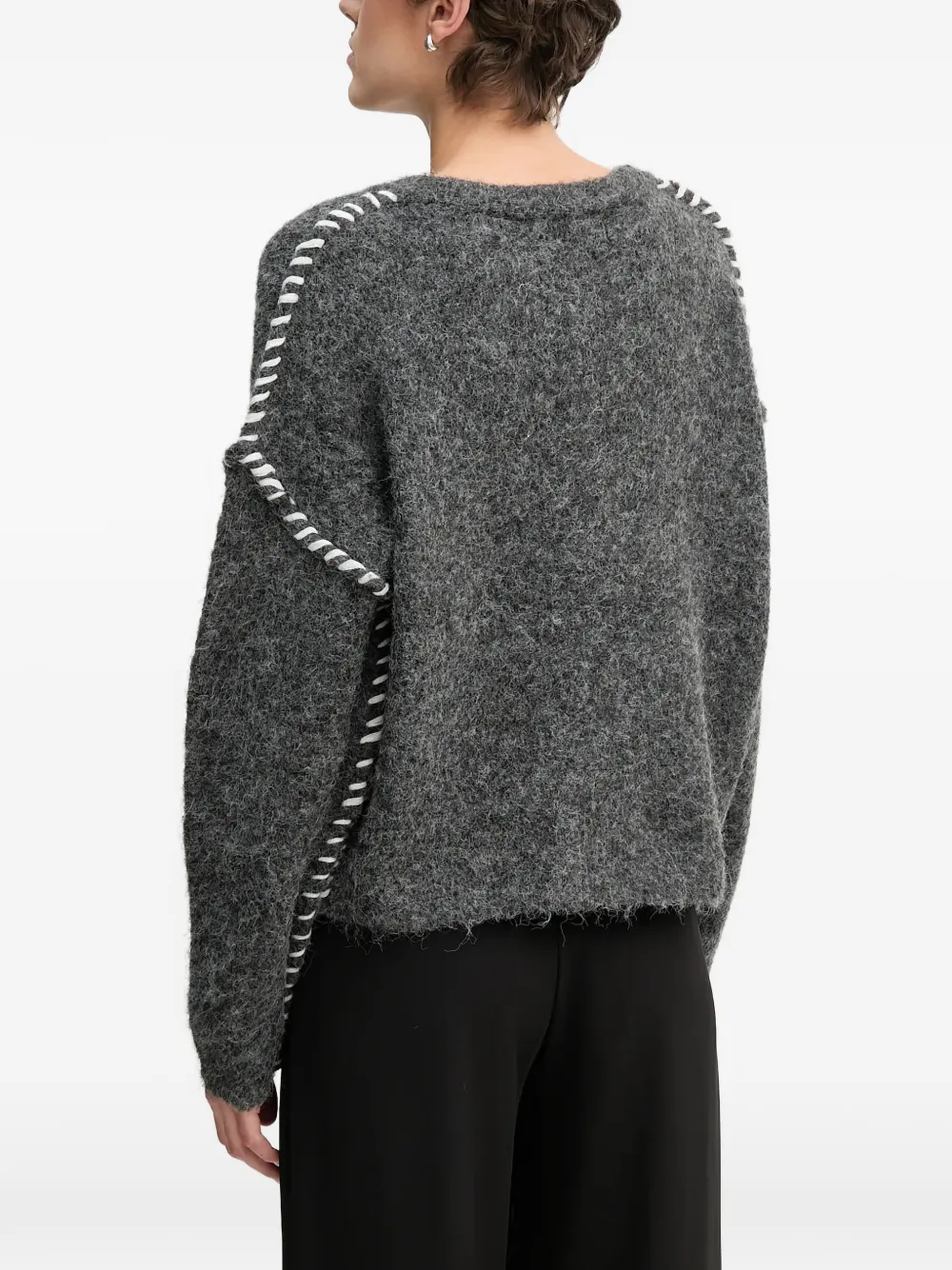 Sandro Ferrone whipstitch-detail V-neck sweater Grijs