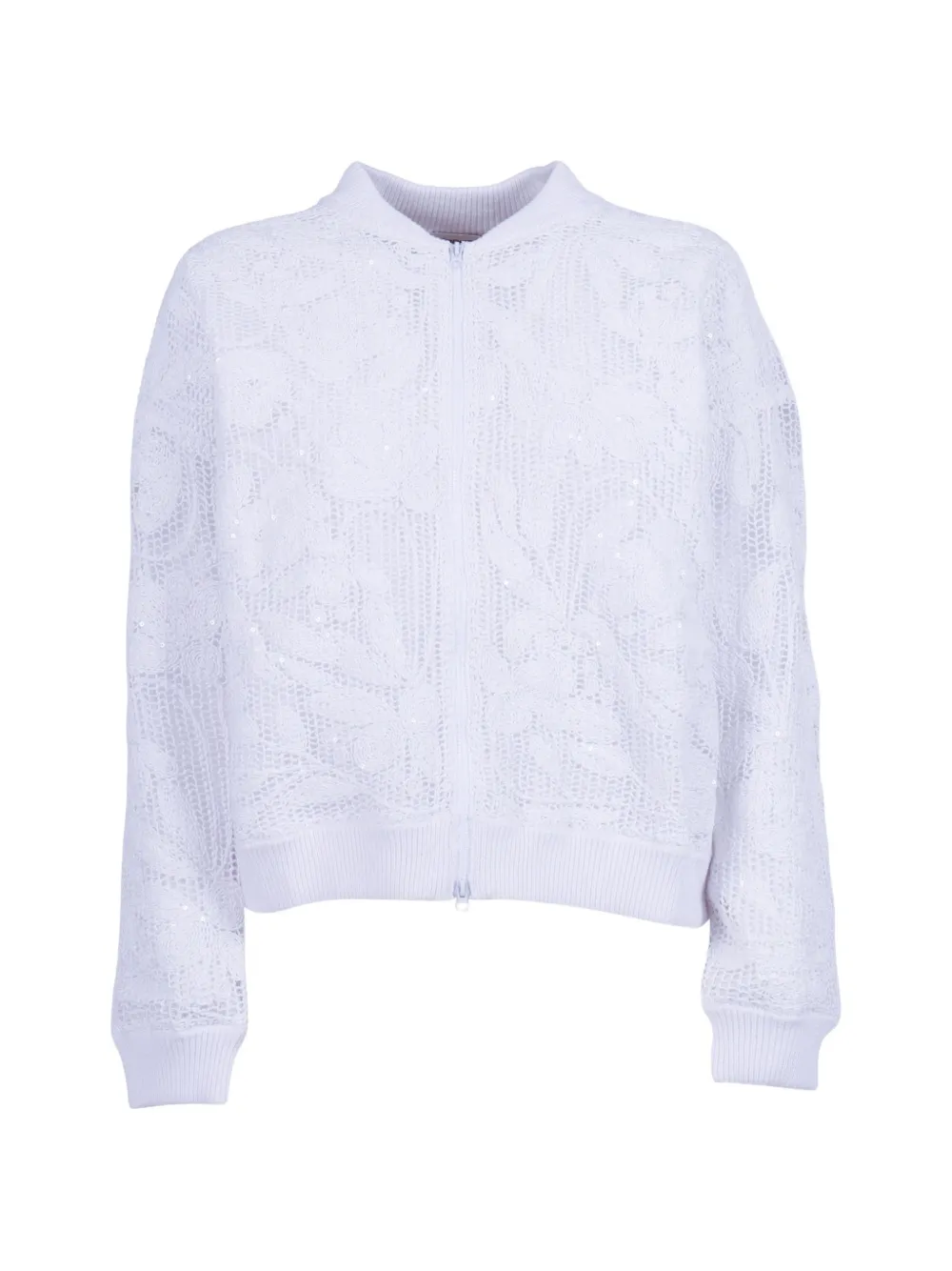 Kangra sequin-embellished crochet-knit jacket - Bianco